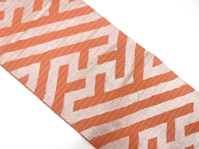 JAPANESE KIMONO / ANTIQUE FUKURO OBI / SILK / WOVEN GEOMETRIC